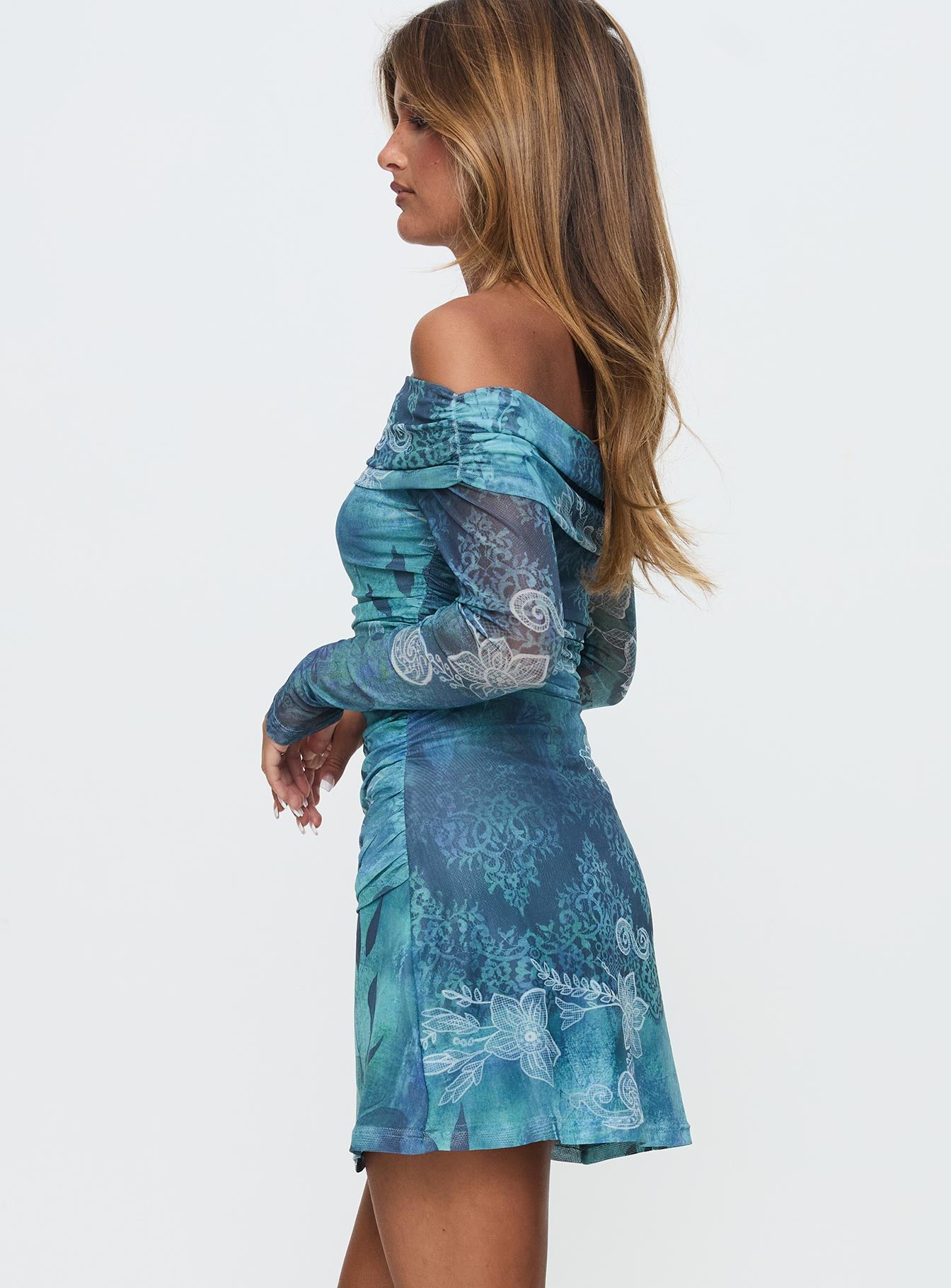 Olympique Long Sleeve Mini Dress Blue Multi、mySite、solidvoid