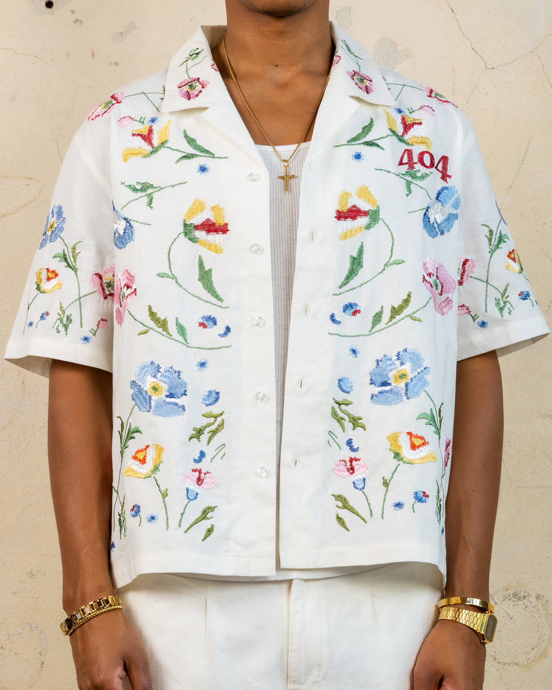 404 Midsommar Embroidered Button Up T-Shirt Ecru、mySite、zt4zffjzw