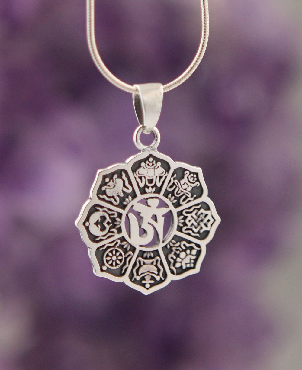 Sterling Silver Tibetan Om Pendant with Auspicious Symbols、mySite、topwebapps