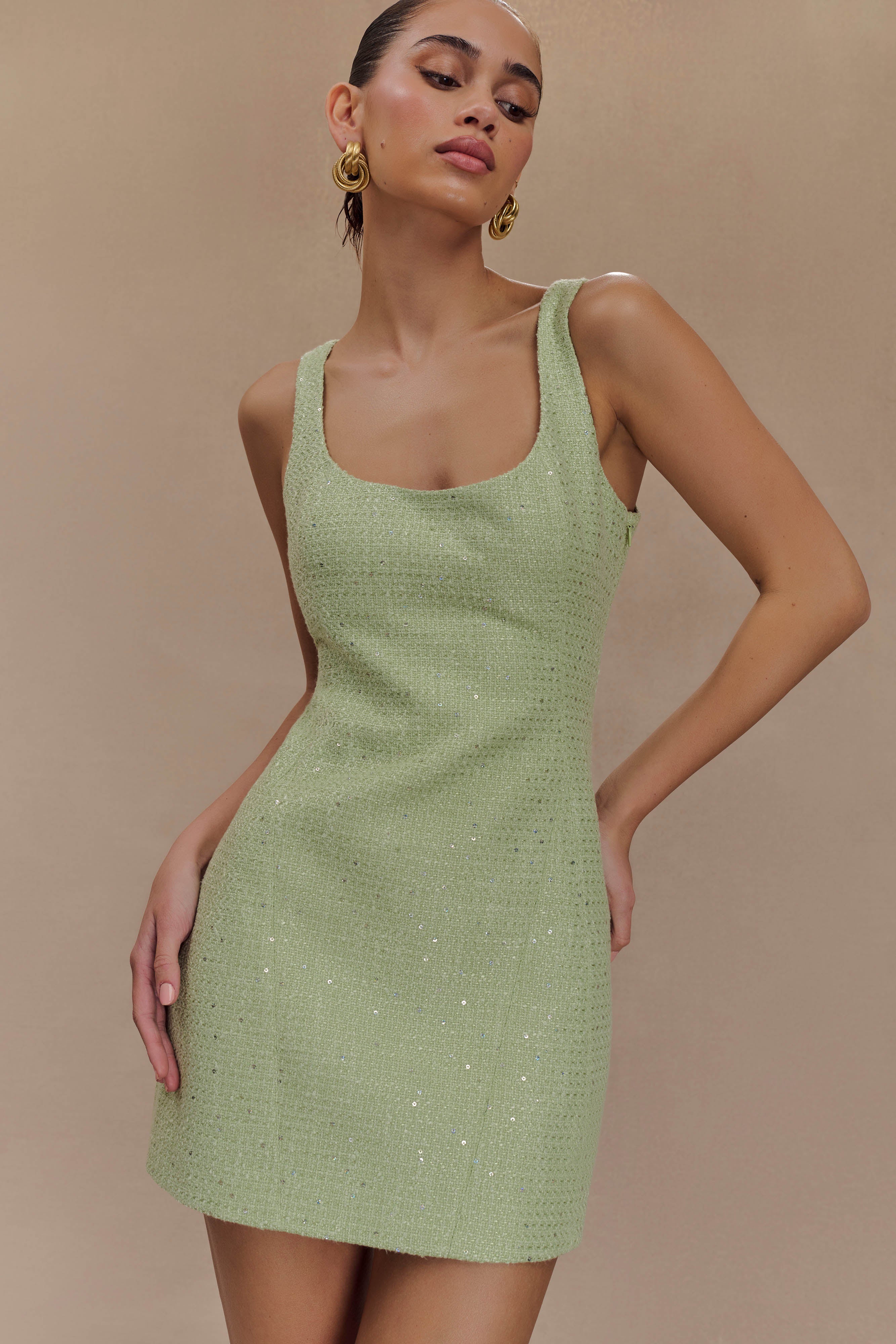 Beth Tweed Mini Dress - Pastel Green、mySite、solidvoid