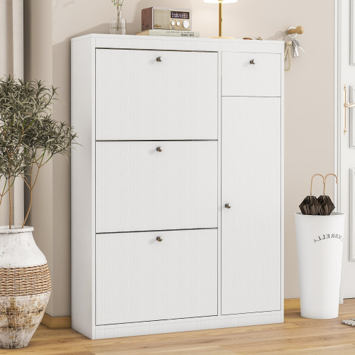 Wooden Shoe Cabinet for Entryway, White Shoe Storage Cabinet with 3 Flip Doors 20.94x9.45x43.11 inch、、casual