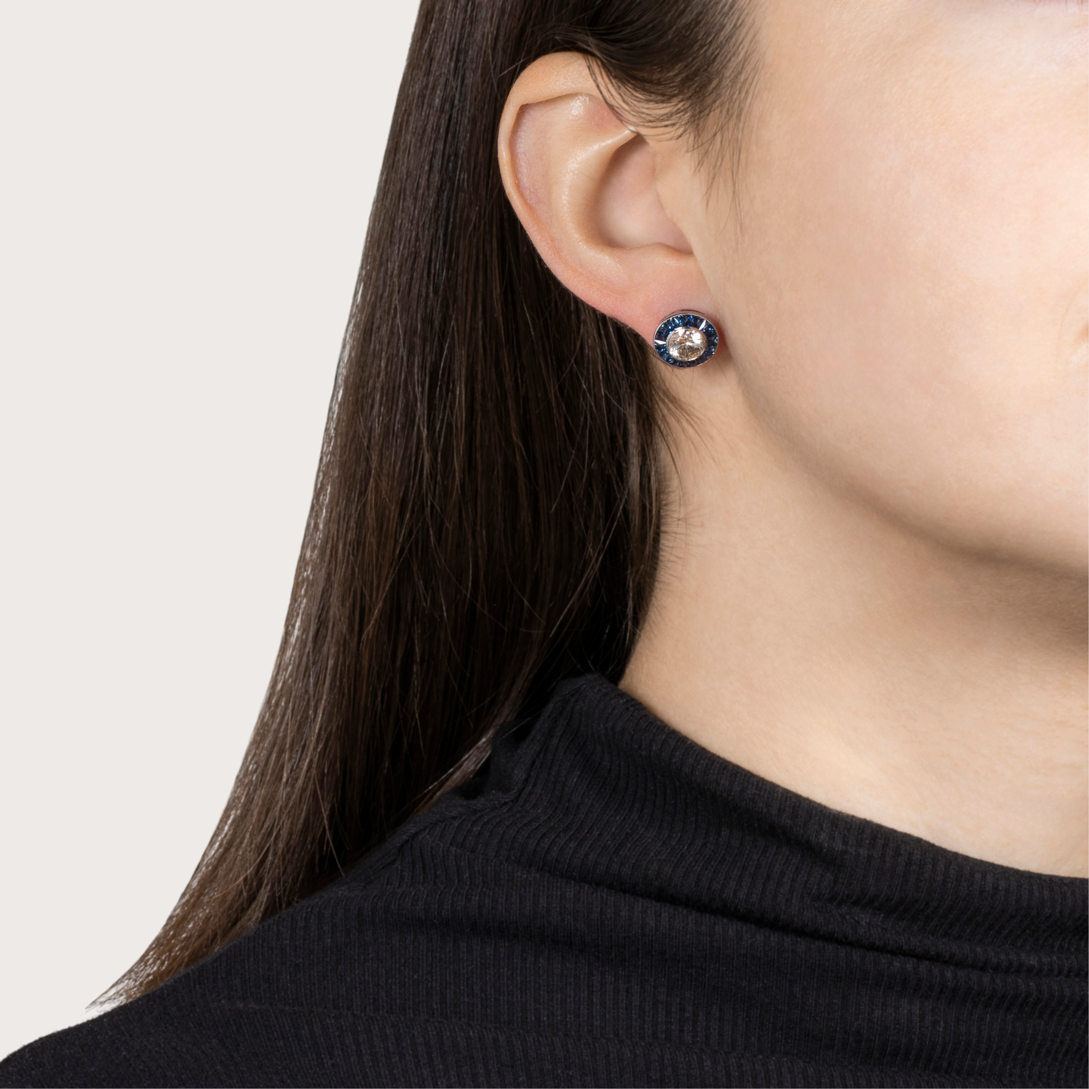 Abbott & Oaks Platinum 2.09cttw Diamond 1.63cttw Sapphire Stud Earrings、mySite、hinf8tx79