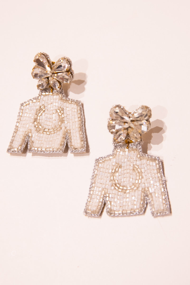 Derby Jockey Silks Earrings - White & Silver Horseshoe、mySite、hinf8tx79