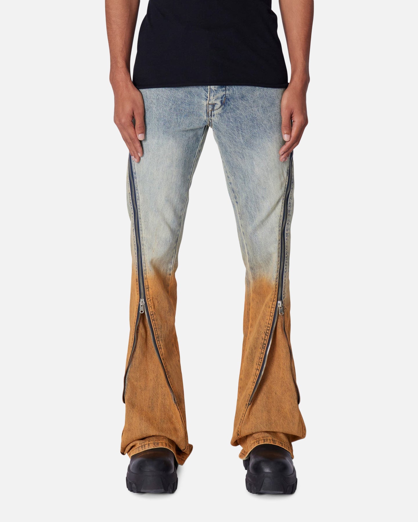 MNML D519 Zipper Flare Denim Jeans Light Blue、mySite、zt4zffjzw