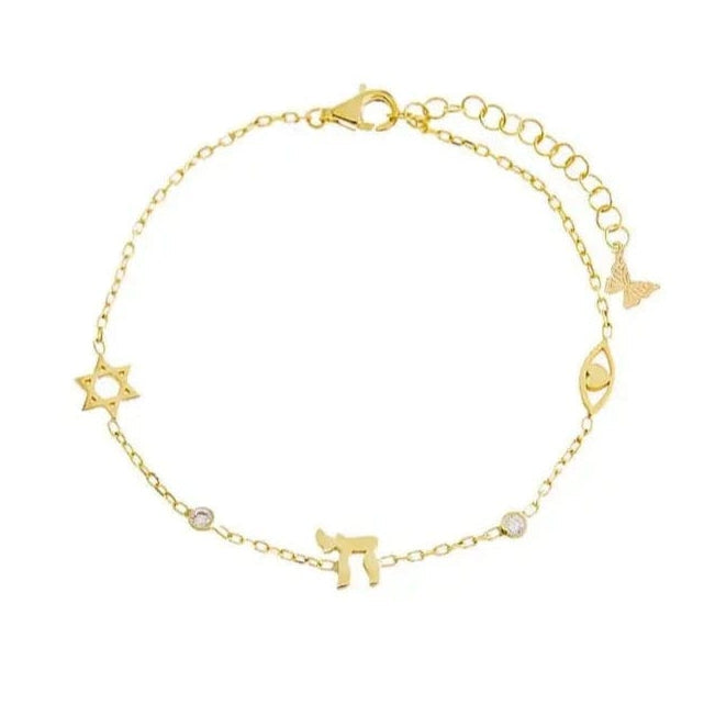 Jewish Symbols Bezel Charm Bracelet - Gold、mySite、topwebapps