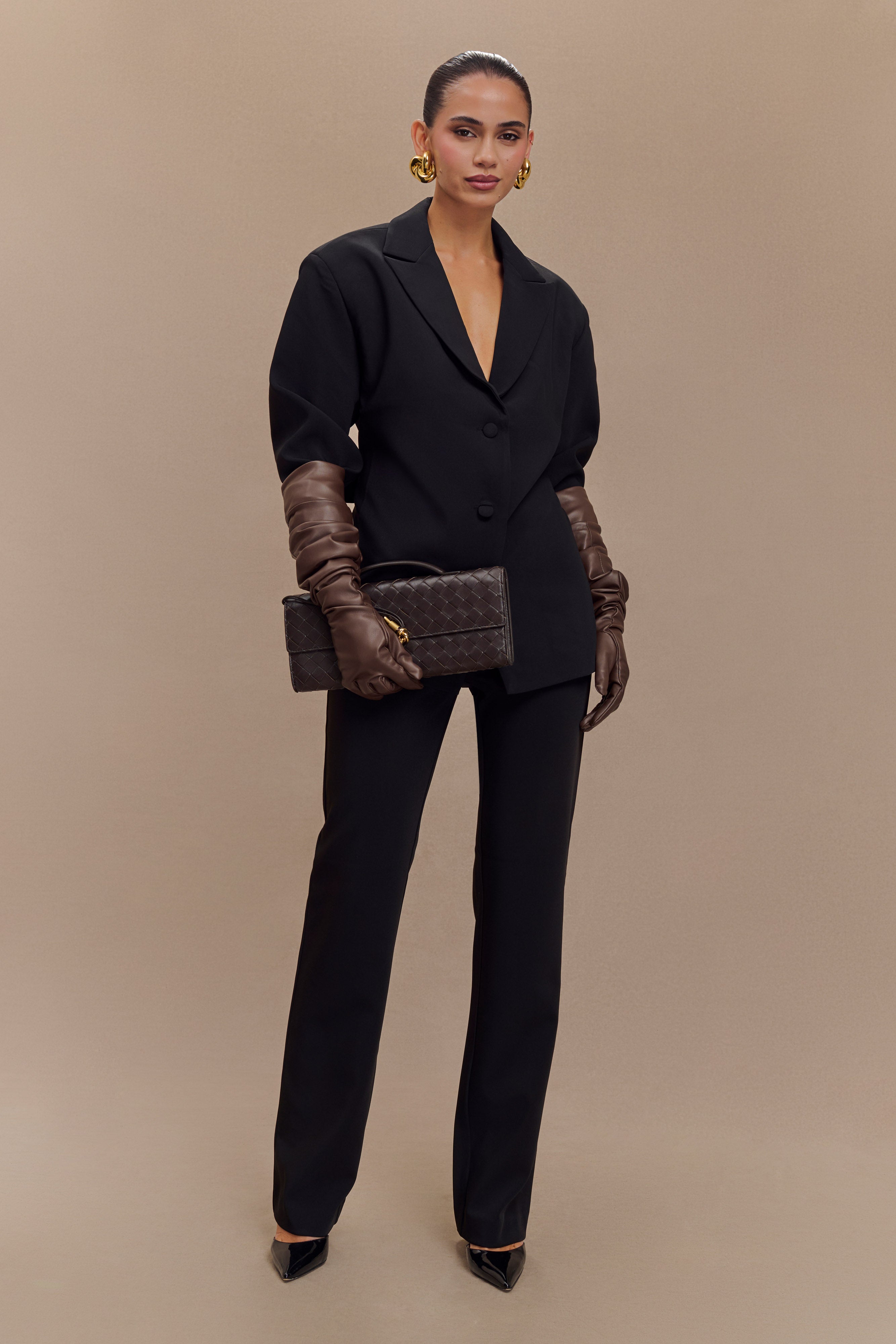 Jasper Faux Leather Elbow Length Gloves - Dark Chocolate、mySite、solidvoid