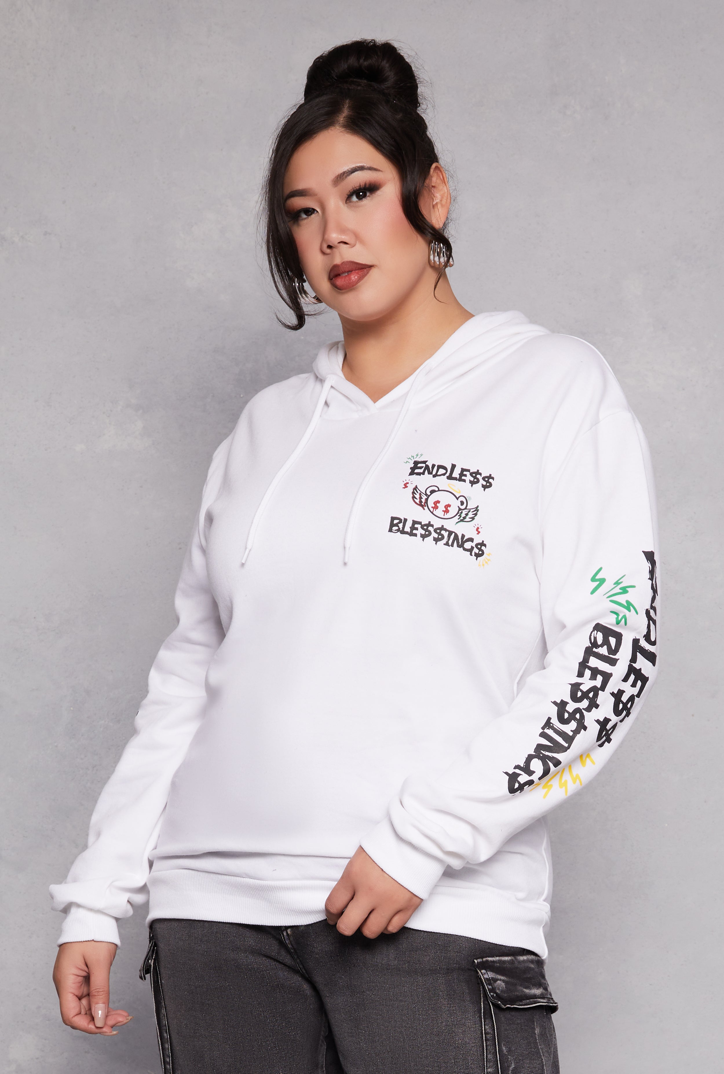 Plus Size Endless Blessings Graphic Pullover Hoodie、mySite、camillekostekn