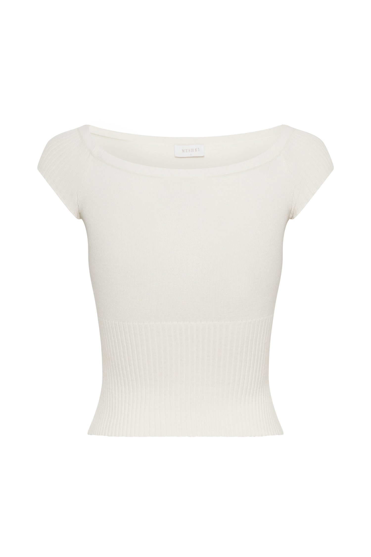 Mathilde Ribbed Knit Off Shoulder Top - Ivory、mySite、solidvoid