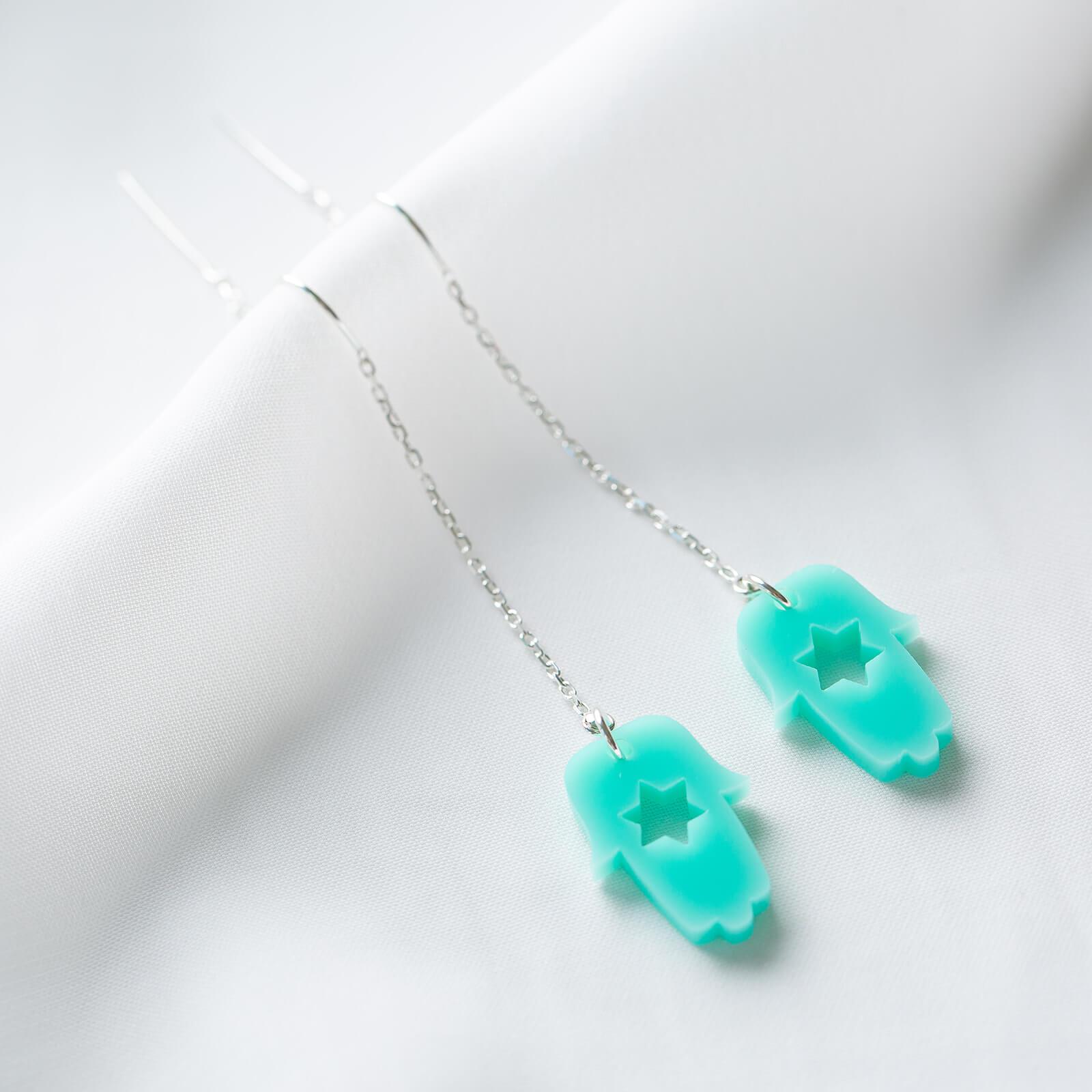 Hamsa Threader Earrings - Turquoise、mySite、topwebapps