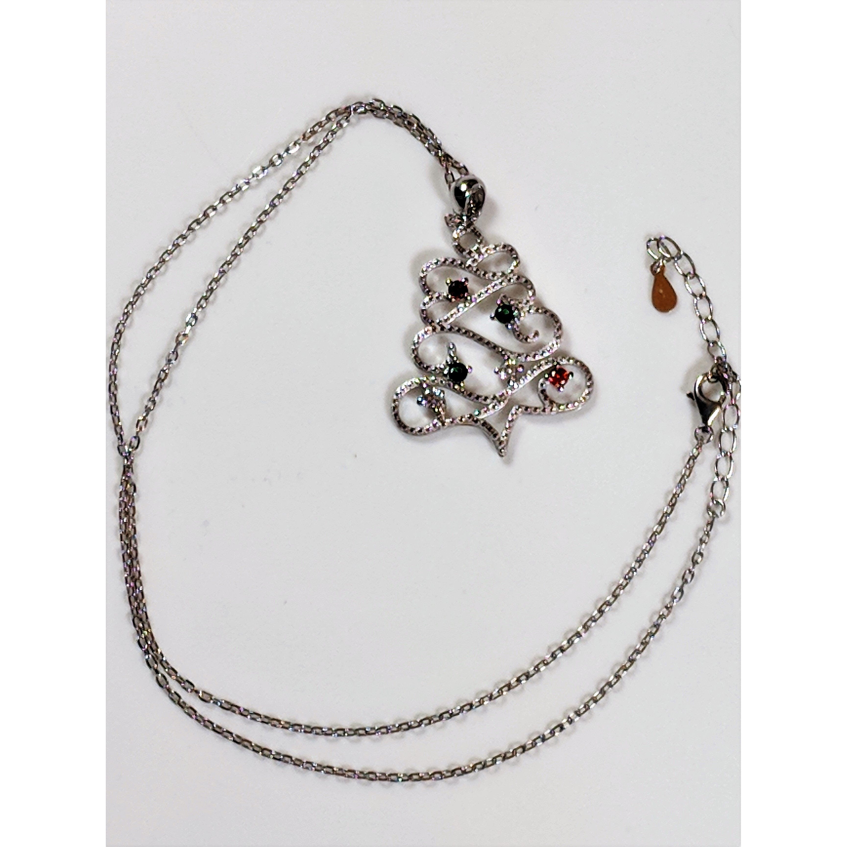 Christmas Tree Necklace Sterling Silver with Ornaments, Custom、mySite、g9winljtr