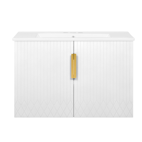 30" Vintage Bathroom Vanity with Ceramic Sink, with 3 Holes Single Ceramic Sink, Bathroom Storage Vanity Cabinet with 2 Soft Closing Doors、、xpatfood