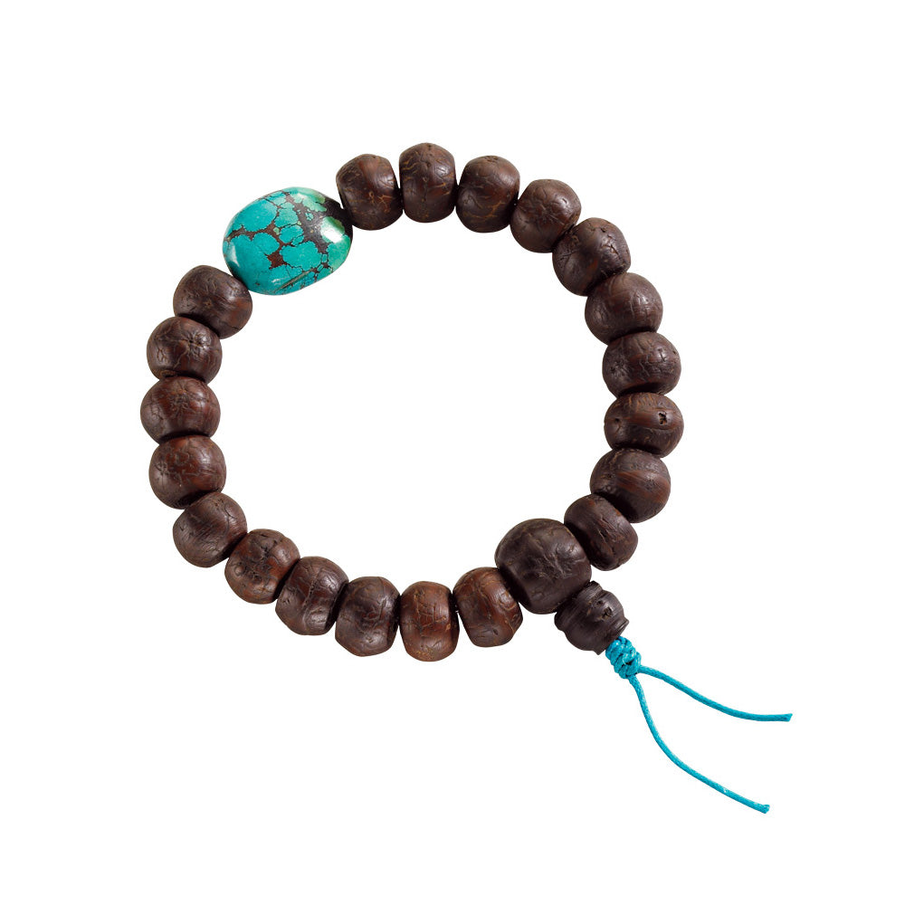 Nepali Bodhi Seed Stretchy Mala with Turquoise Nugget、mySite、topwebapps