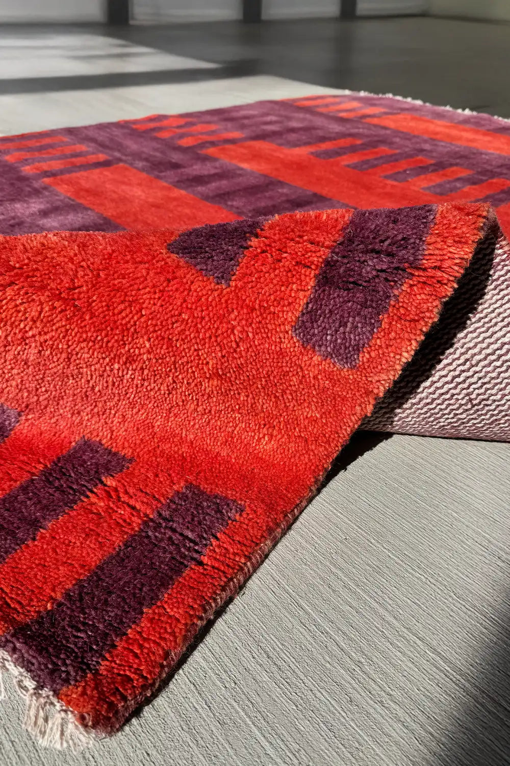 Purple and Burnt Orange Geometric Stripe Hand-Knotted Oushak Wool Rug 5x7、mySite、gigharbornorthrealestate