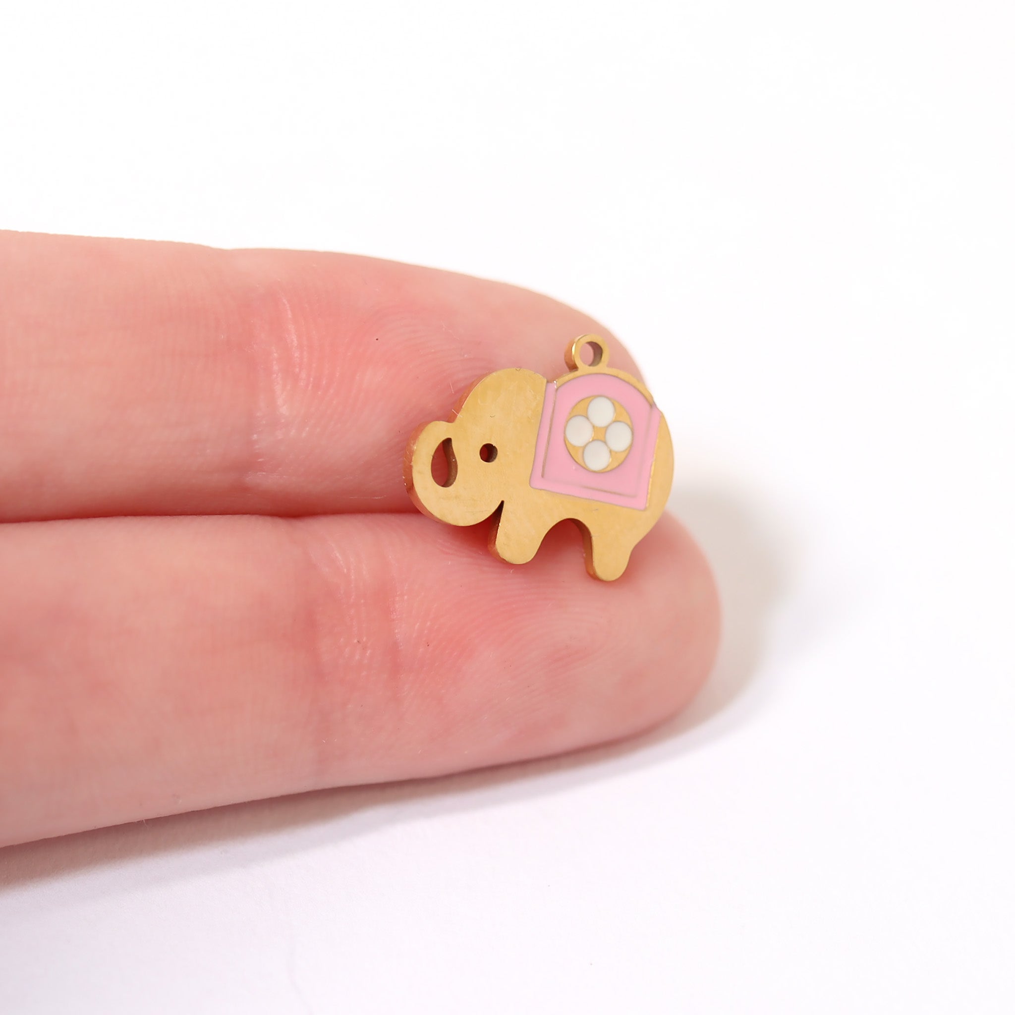 18K Gold PVD Stainless Steel Pink Epoxy Elephant Charm / PDL0073、mySite、dreamappss