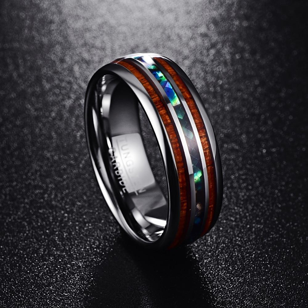 Hawaiian Koa Wood and Abalone Shell Ring with Tungsten Carbide for Men, Comfort Fit Sizes 5-14、mySite、g9winljtr