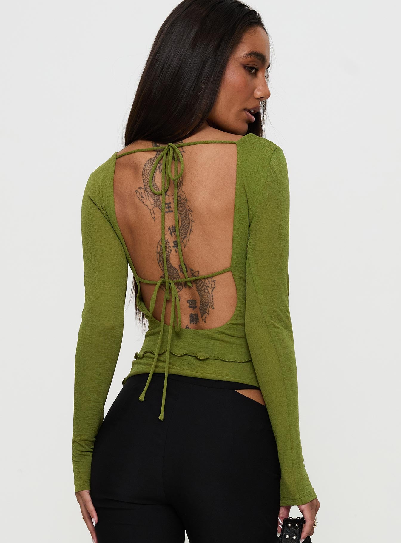 I Know You Backless Long Sleeve Top Green、mySite、solidvoid
