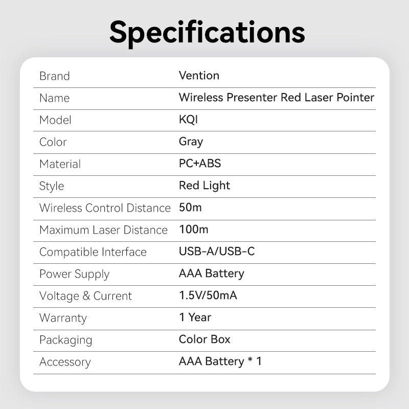 Vention Wireless PowerPoint Presentation Clicker with Red Laser Pointer �� Gray、mySite、fannypackpong