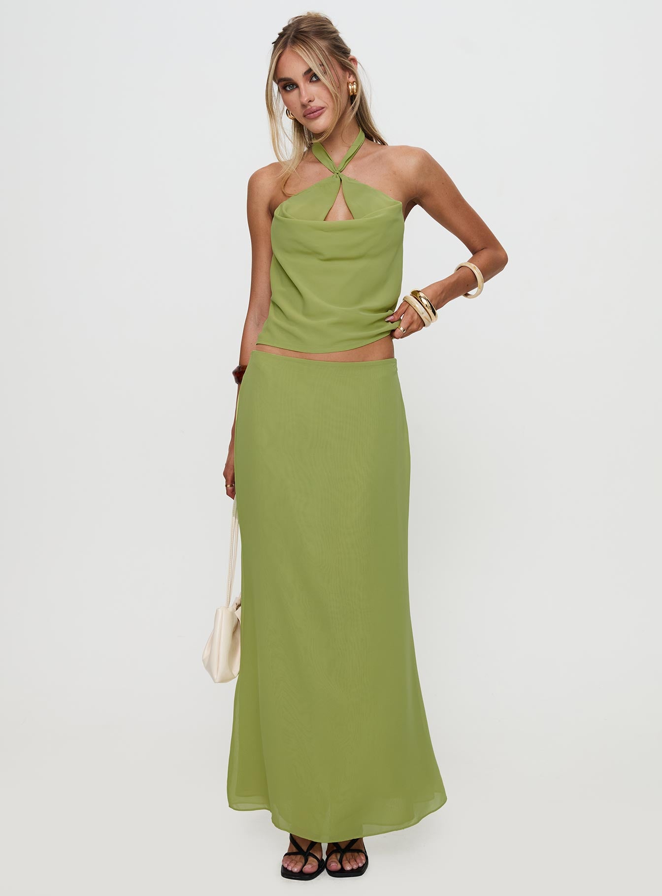 Eleganza Maxi Skirt Green、mySite、solidvoid
