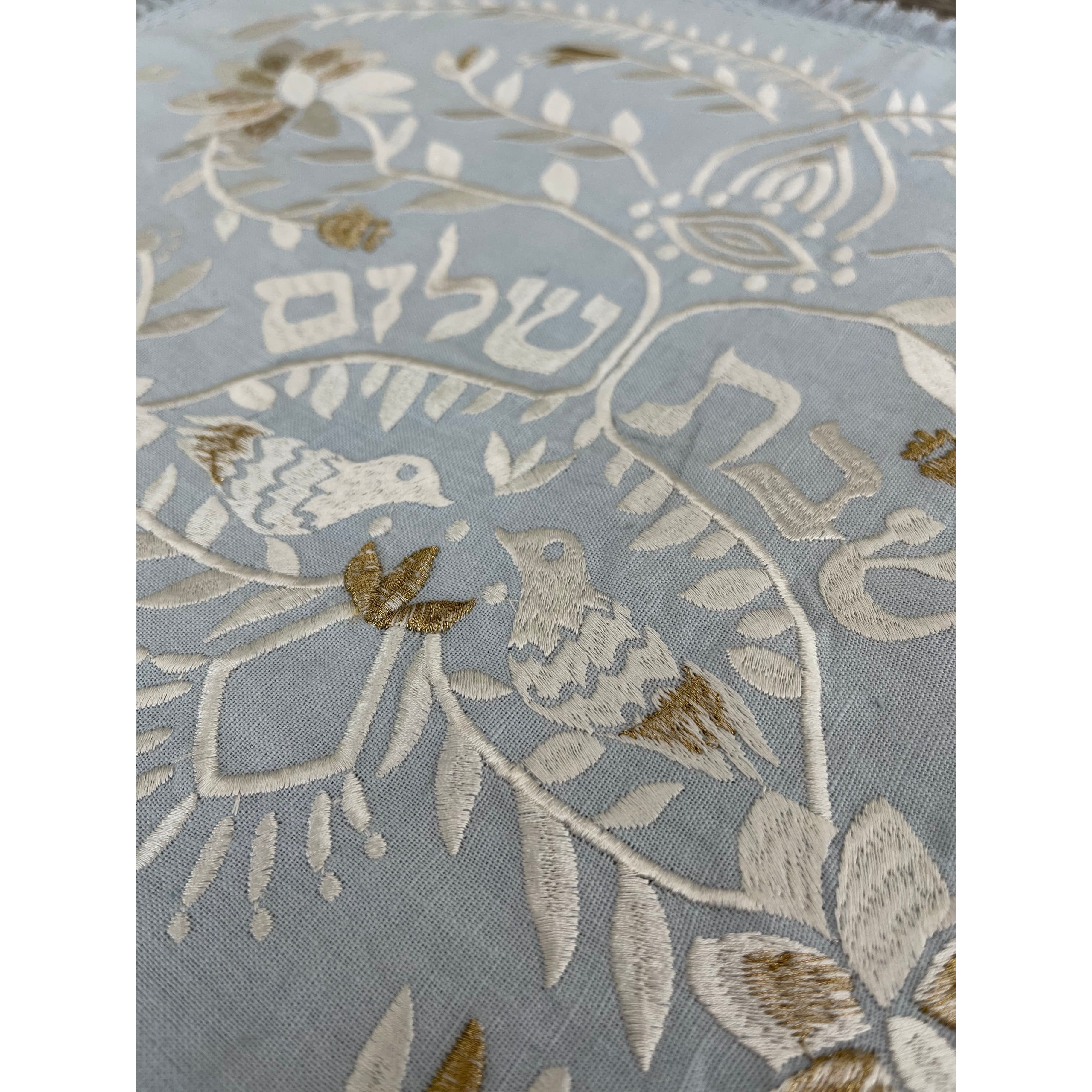 Handmade Linen Challah Cover - Blue and Ivory、mySite、topwebapps