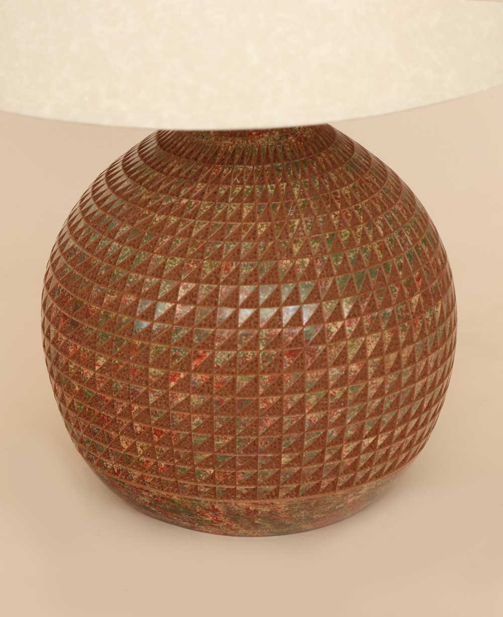 Artisan-made Round Ceramic Table Lamp with Geometric Etching, Nicaragua、mySite、topwebapps