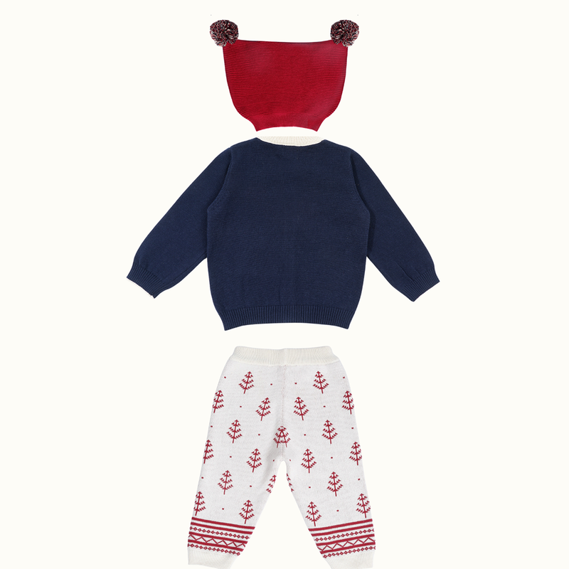 Cotton Sweater, Lower & Cap Set | Secret Santa Printed | Navy Blue & Pink | Set of 3、mySite、camillekostekn