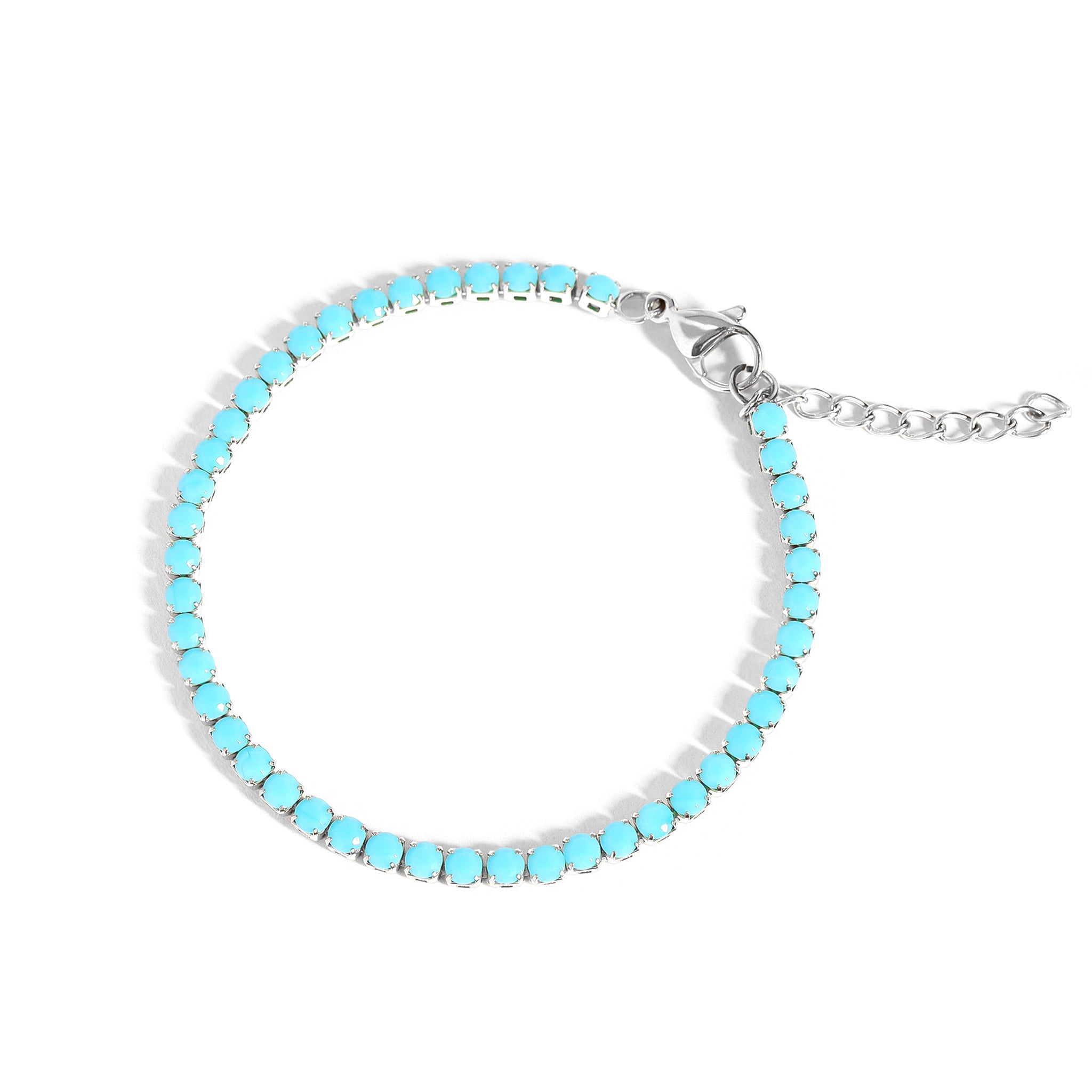 Stainless Steel Turquoise Rhinestone Tennis Chain Bracelet / TBR0005、mySite、dreamappss