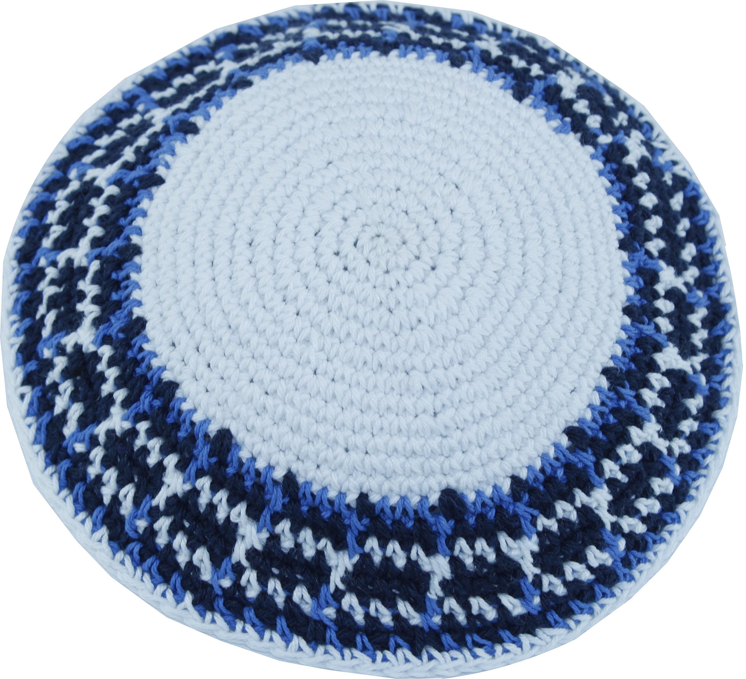  Holy Land Market White/Blue Model III, 17cm DMC 100% Knitted Cotton Kippah Yarmulke Skullcap、mySite、elrpsem3k