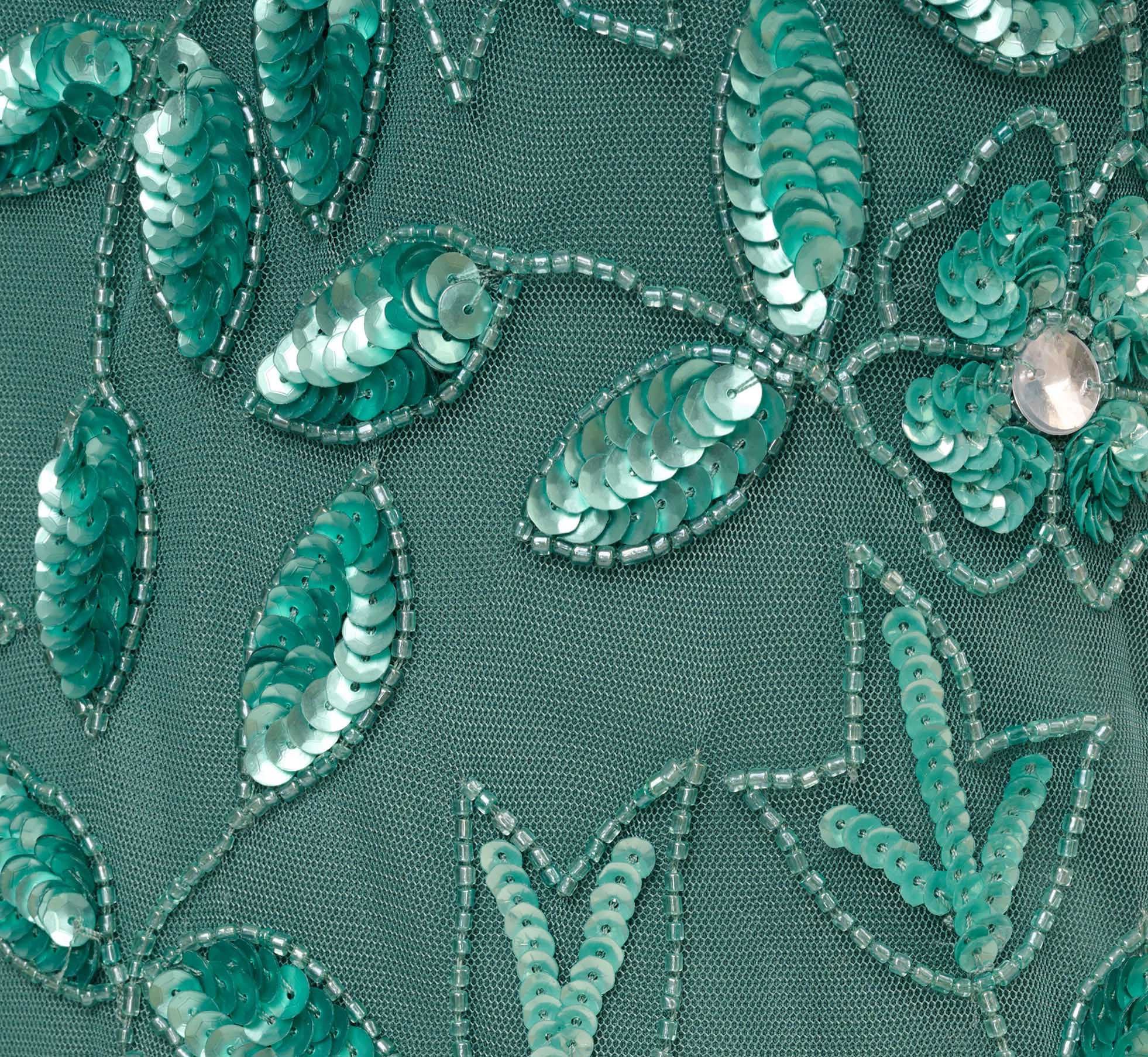 Hand Beaded Short Sleeve Floral Godet Gown In Green Slate、mySite、solidvoid