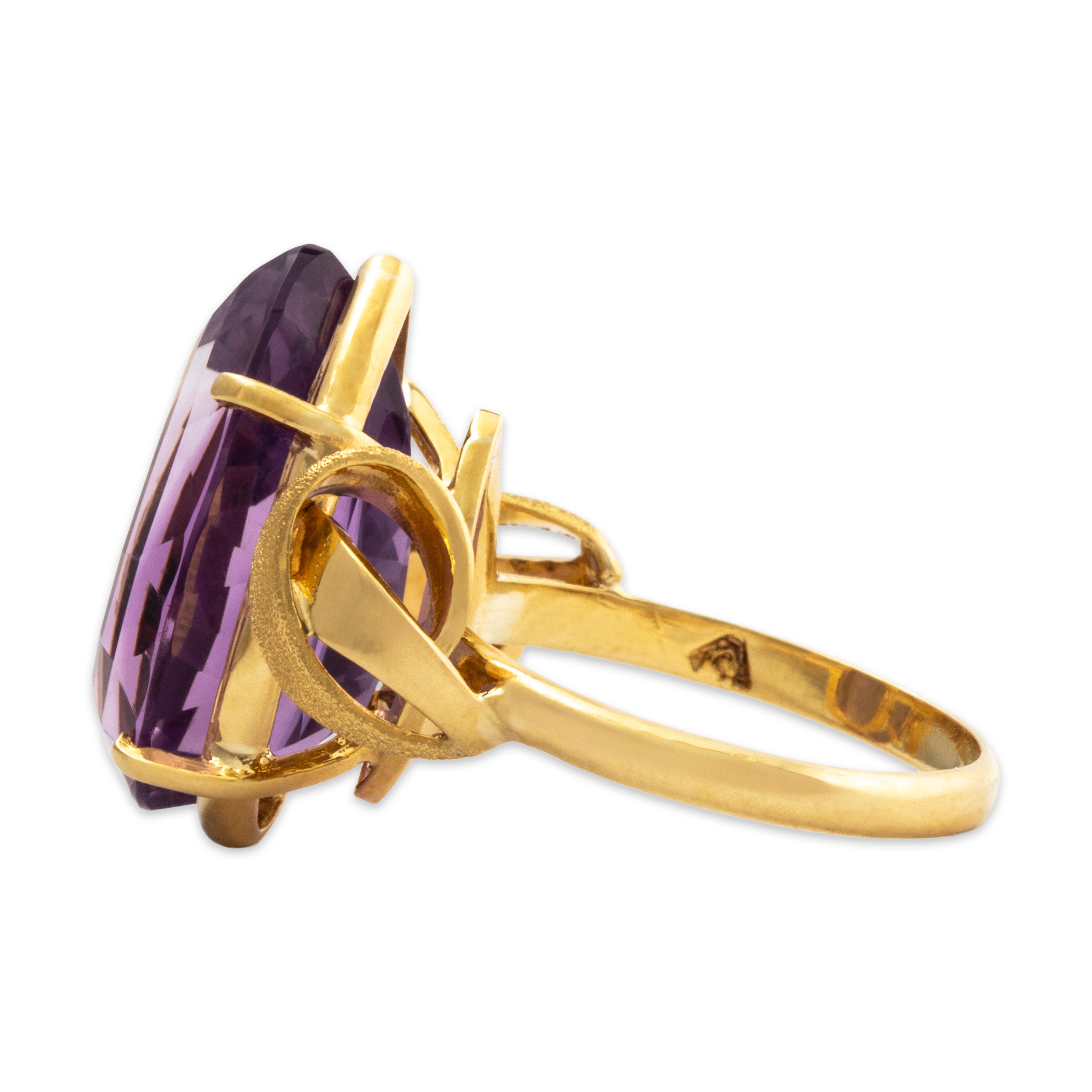 Vintage 18k Yellow Gold 10ct Amethyst Purple Teardrop Ring 6.75、mySite、hinf8tx79