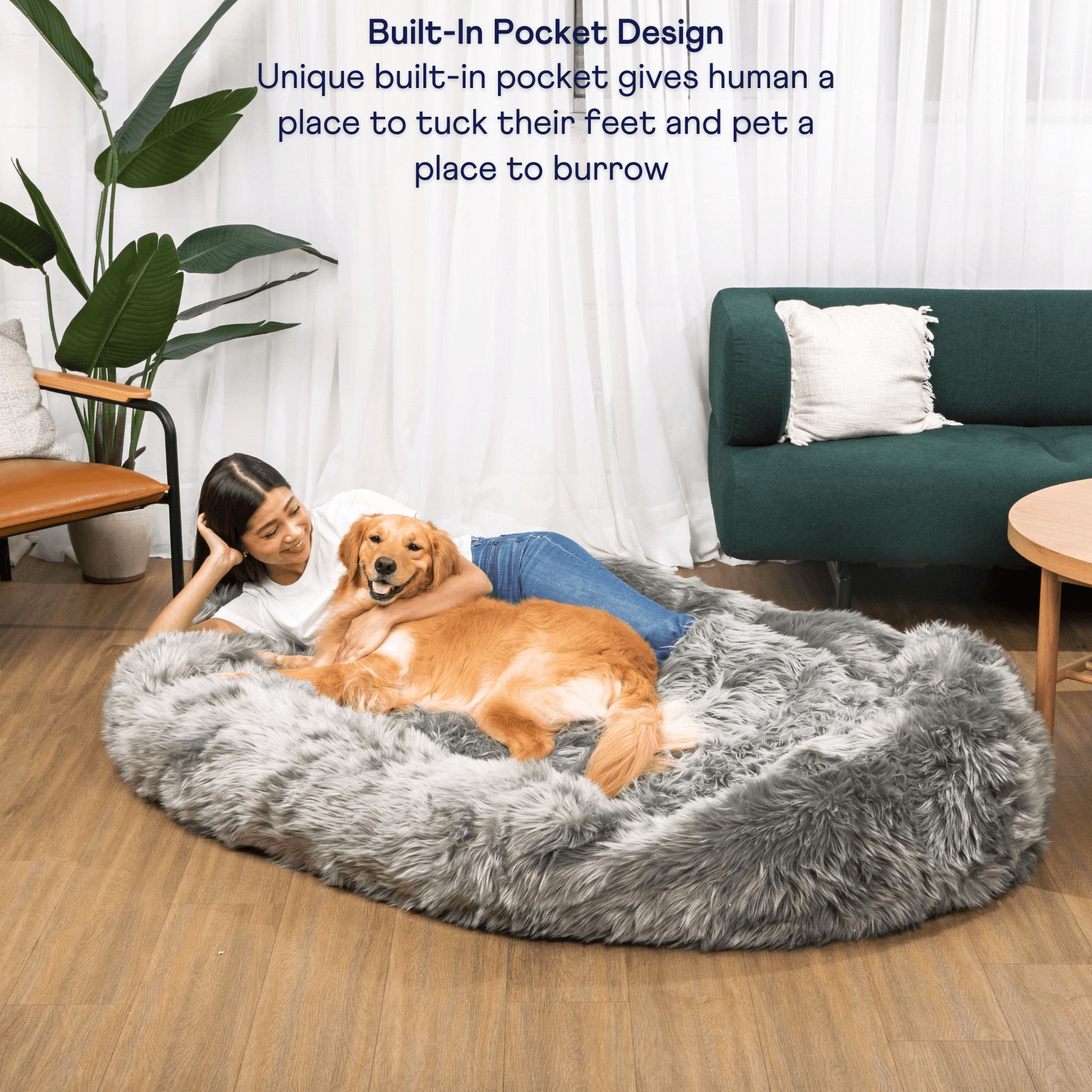 PupCloud™ Human-Size Faux Fur Memory Foam Dog Bed - Charcoal Grey、mySite、solidvoid