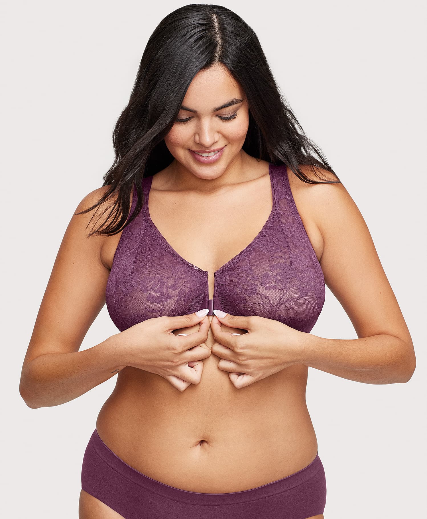  Front-Closure Lacey T-Back WonderWire Bra Black Plum、mySite、justintrudeaud