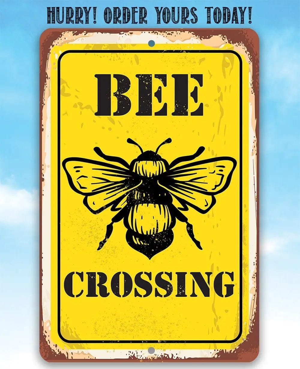 Bee Crossing - Metal Sign Handmade in the USA、mySite、g9winljtr