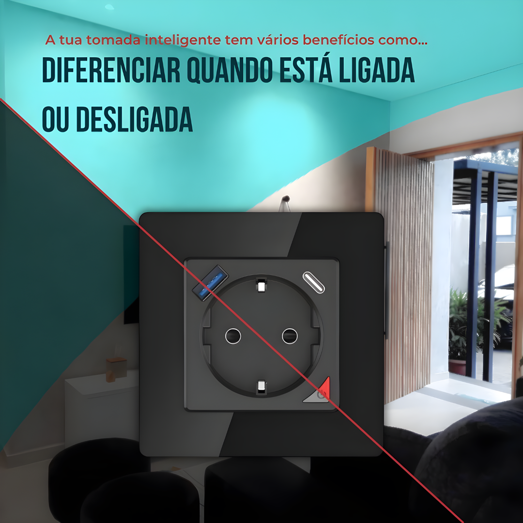 Tomada Inteligente Embutida 16A 3500W WiFi + USB-C e USB-A Smartify - Preto、mySite、fannypackpong