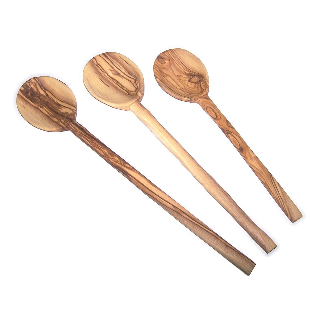 Olive Wood Handcrafted Cook's Cooking Spoons SET - set of three sizes (10 12 and 13 inches) - Asfour Outlet Trademark、mySite、topwebapps