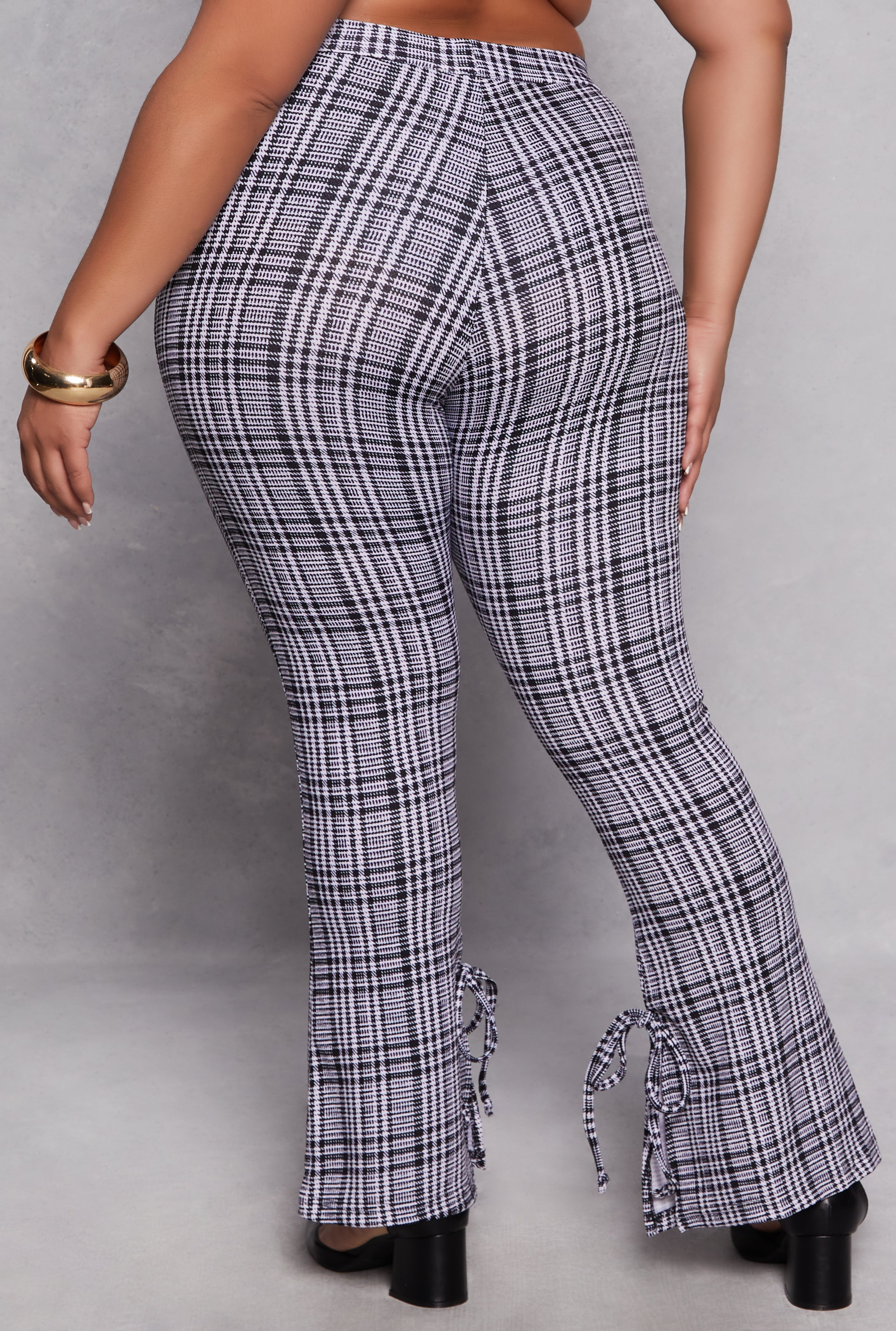 Plus Size Plaid Side Slit Flare Pants、mySite、camillekostekn