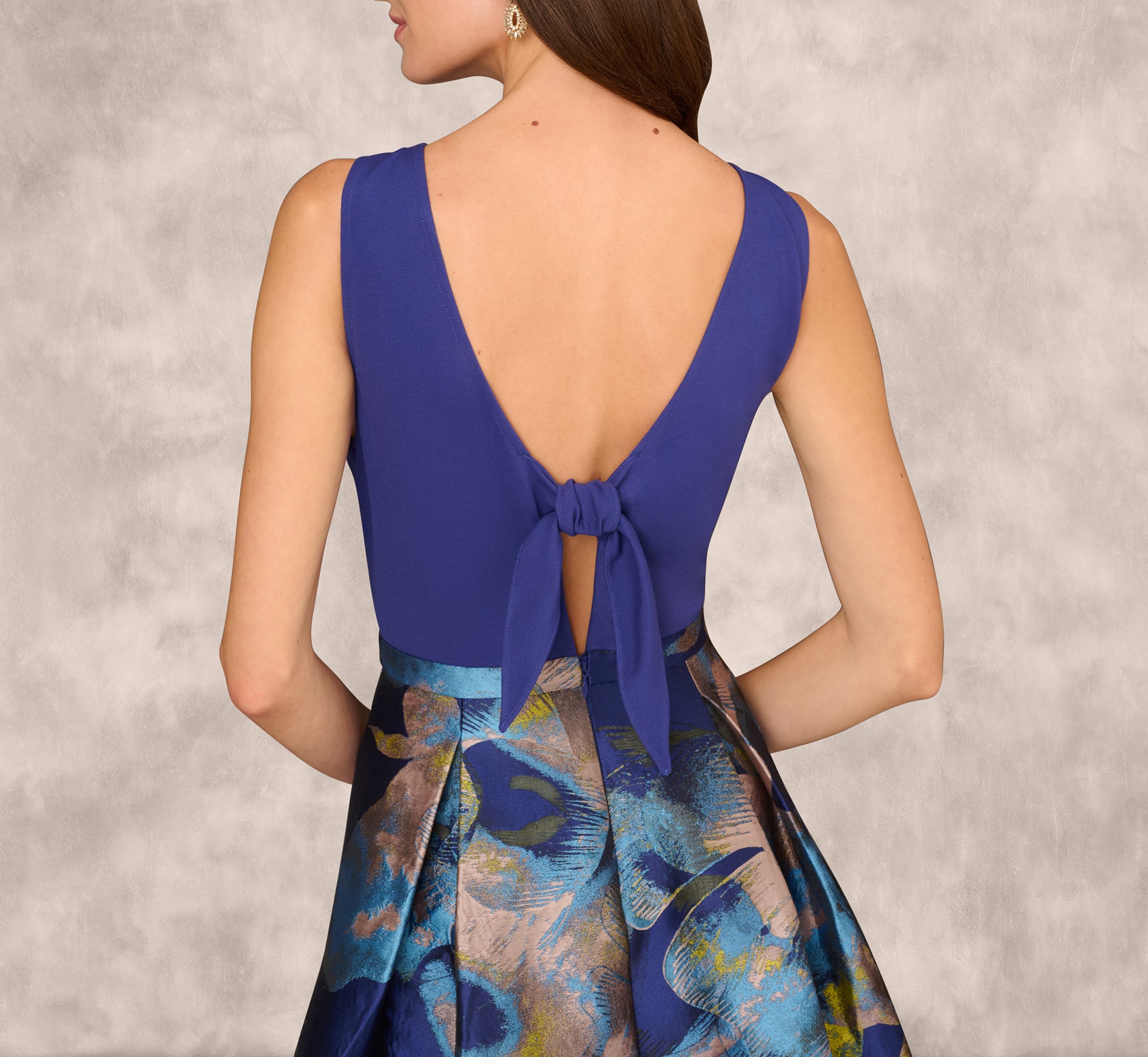 Sleeveless Floral Jacquard Combo Ballgown In Blue Yellow Multi、mySite、solidvoid