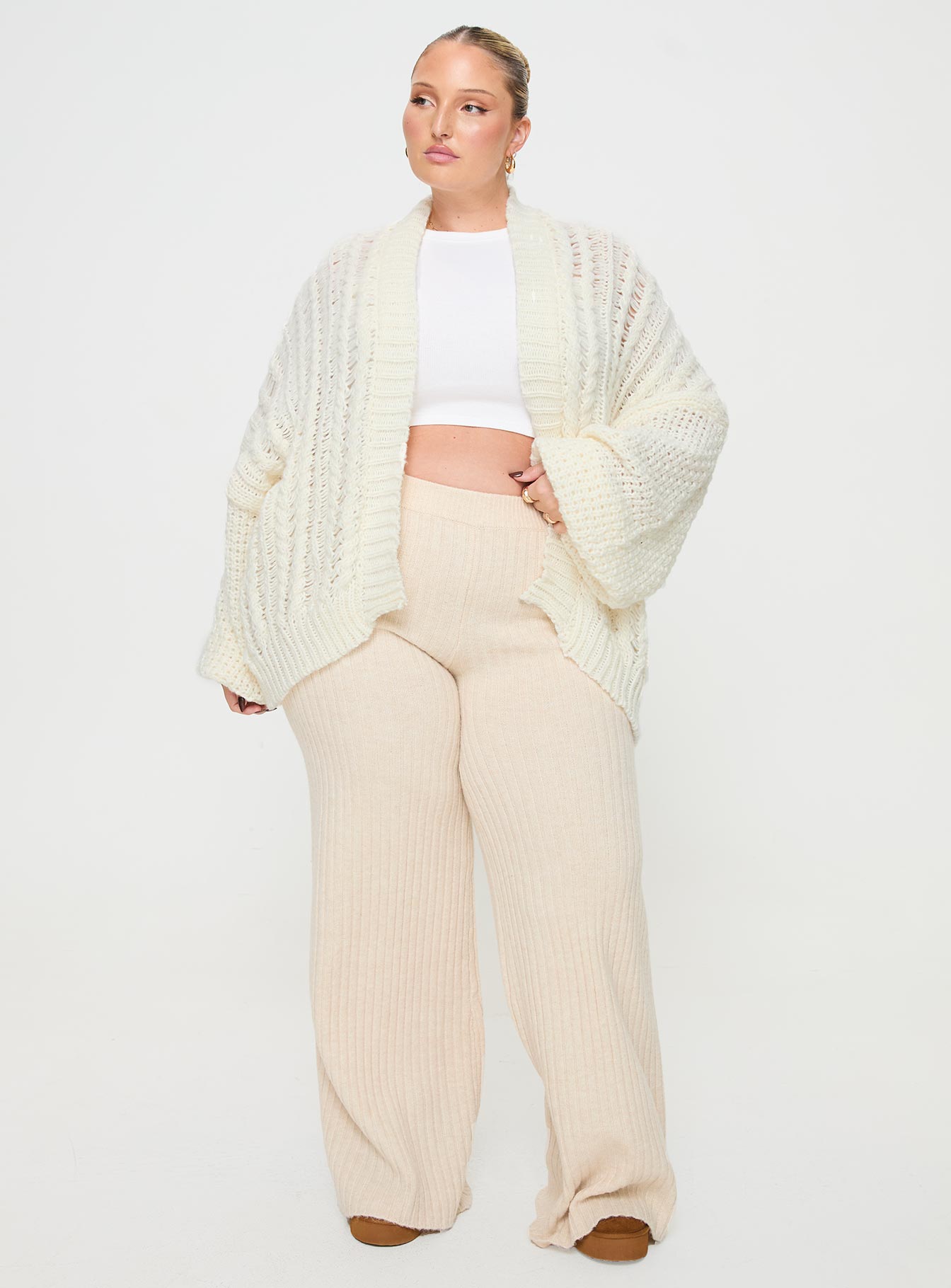 Abner Cable Cardigan Cream Curve、mySite、solidvoid