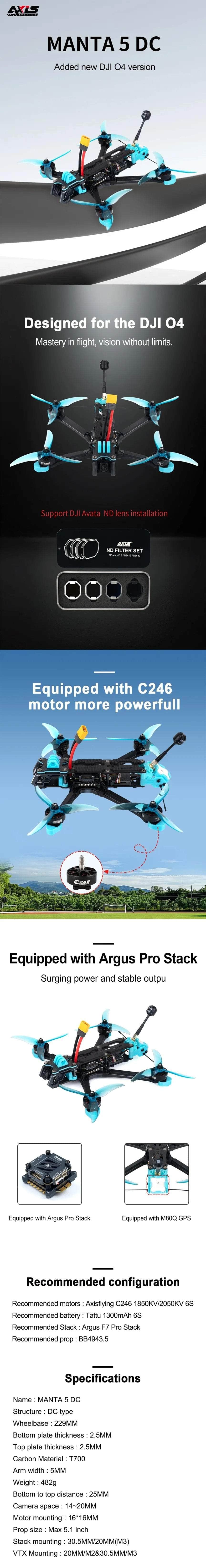 Axisflying Manta 5 DC BNF Drone w/ DJI O4 + GPS
