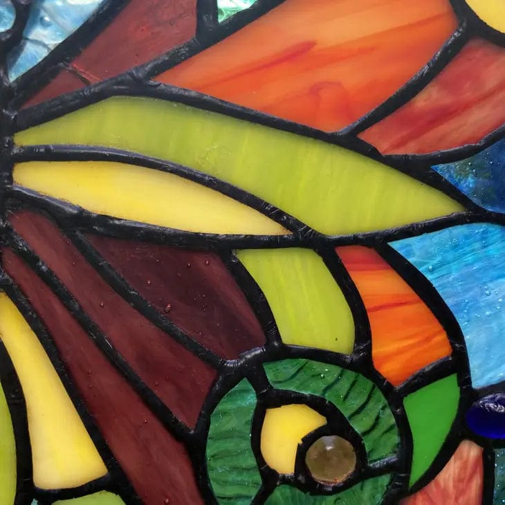 Blue or Colorful Butterfly Tiffany Style Stained Glass Window Hanging 12.5、mySite、g9winljtr