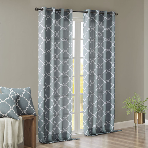 Fretwork Print Grommet Top Window Curtain Panel(Only 1 Pc Panel)、、eastwooduniform