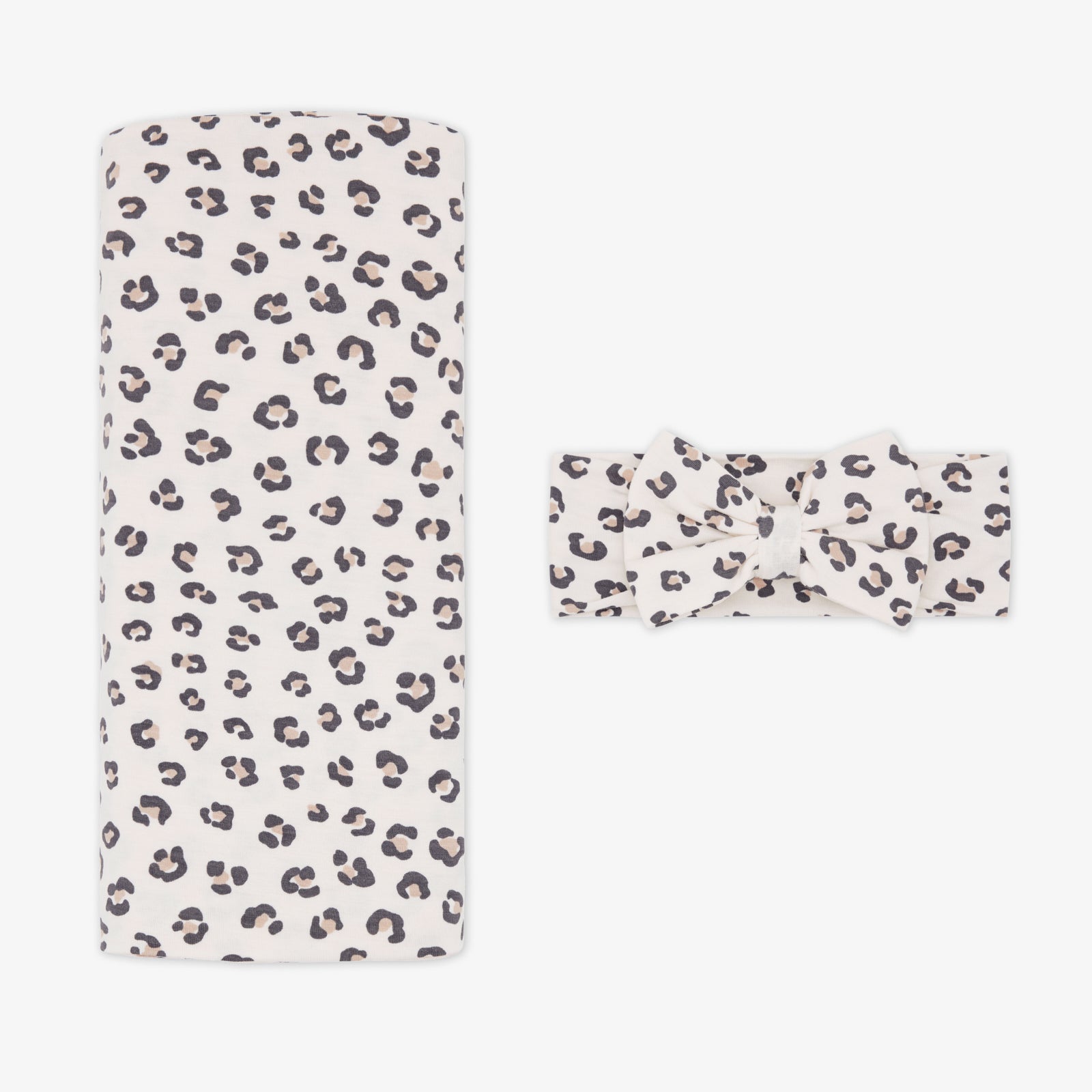 Luxe Leopard Swaddle & Luxe Bow Headband Set、mySite、g9winljtr