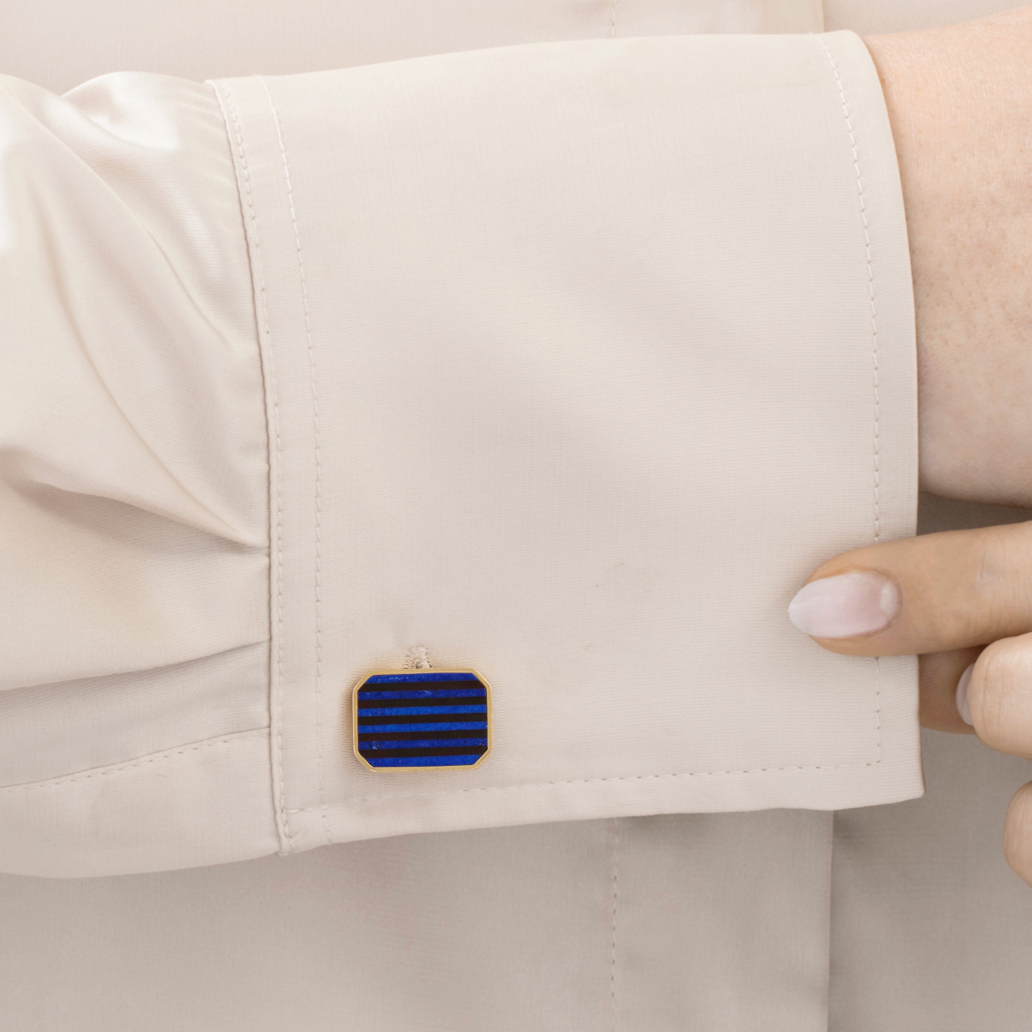 Vintage West German 18k Yellow Gold Lapis Onyx Mid-Century Cufflinks、mySite、hinf8tx79