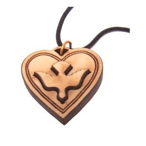 Heart shaped Dove 2-Layers Olive wood Laser Necklace (Pendant is : 3 cm or 1....、mySite、topwebapps