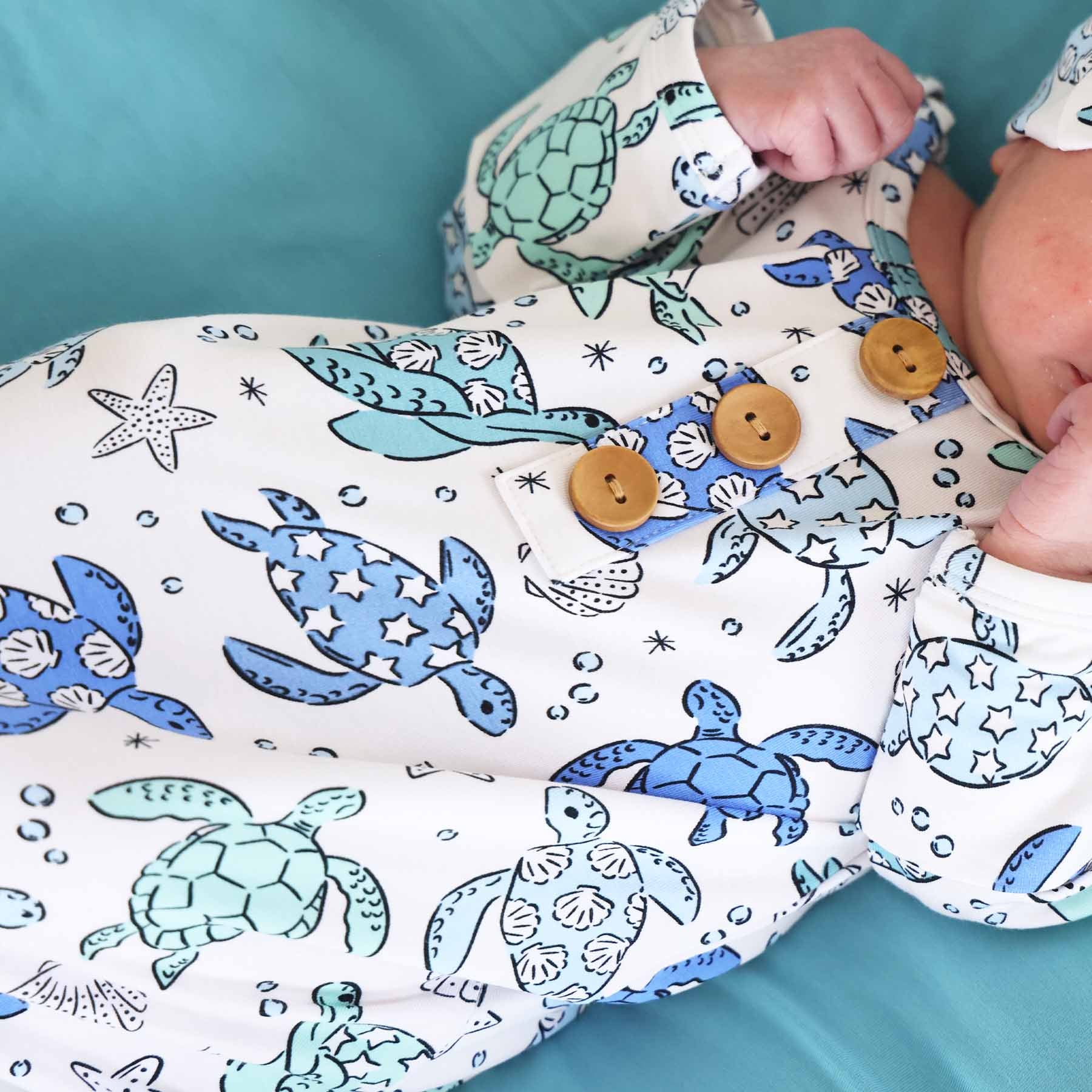  Sea Turtle Splash Newborn Baby Knot Gown & Hat Set、mySite、layawaytickets