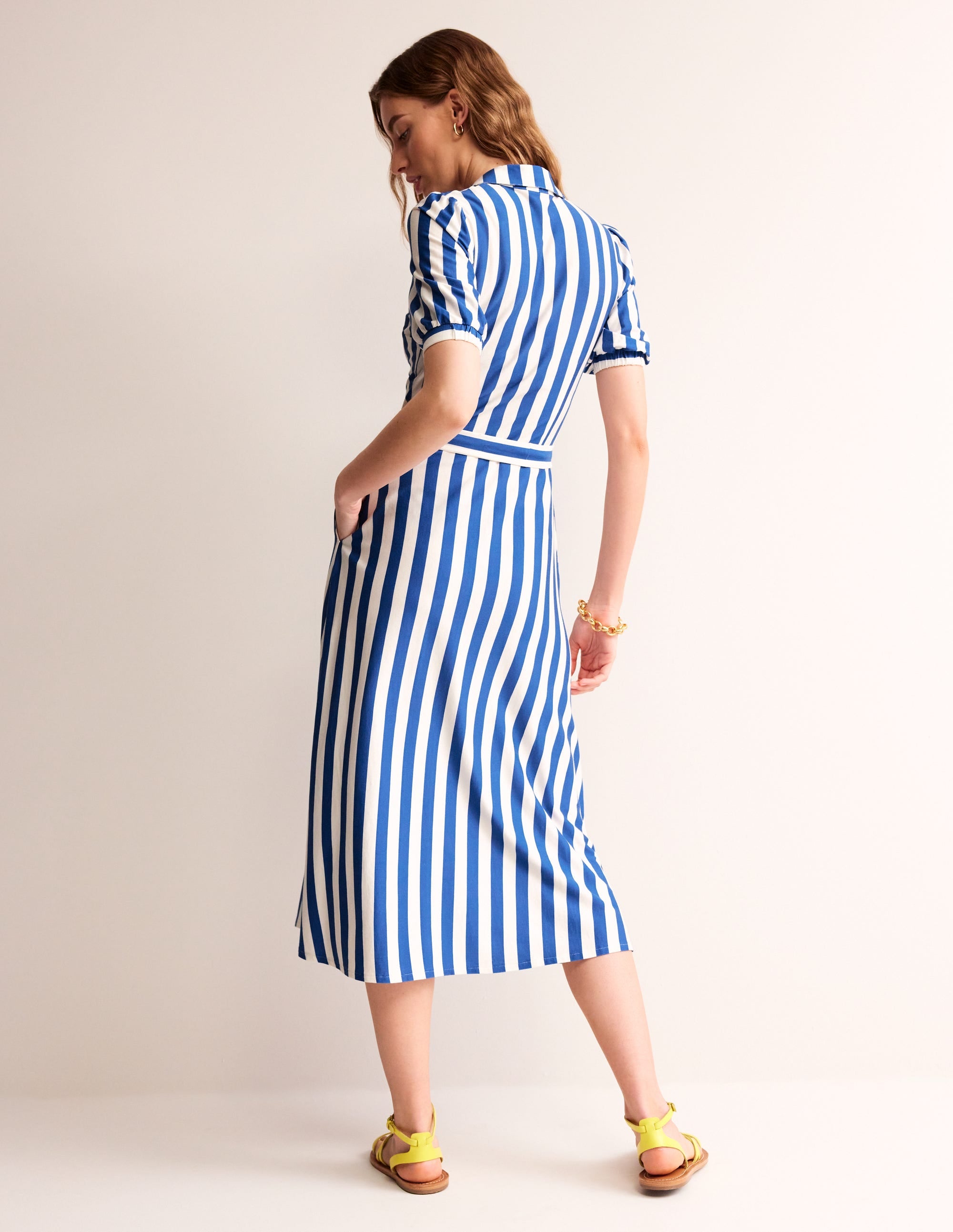  Libby Jersey Midi Shirt Dress-Blue, Ivory Stripe、mySite、ashleygrahame