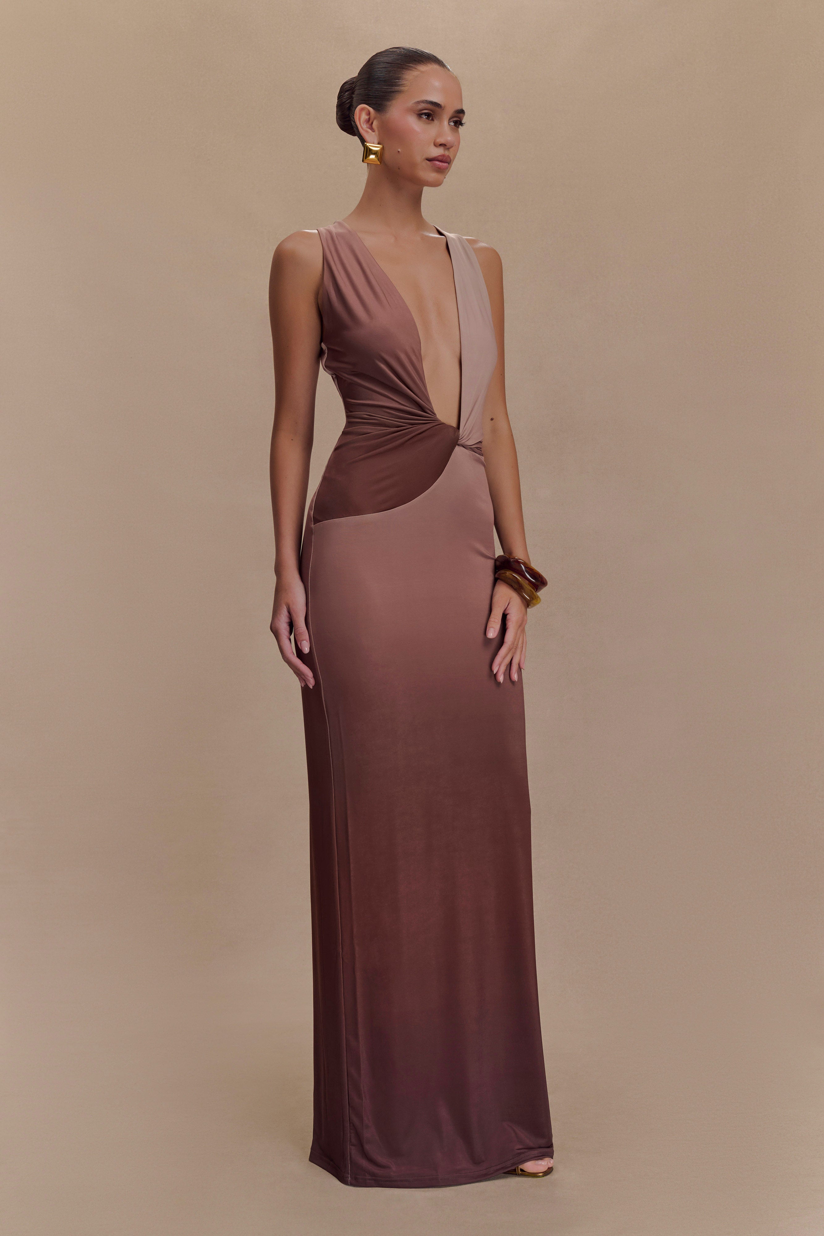 Stella Draped Slinky Maxi Dress - Mocha Ombre、mySite、solidvoid