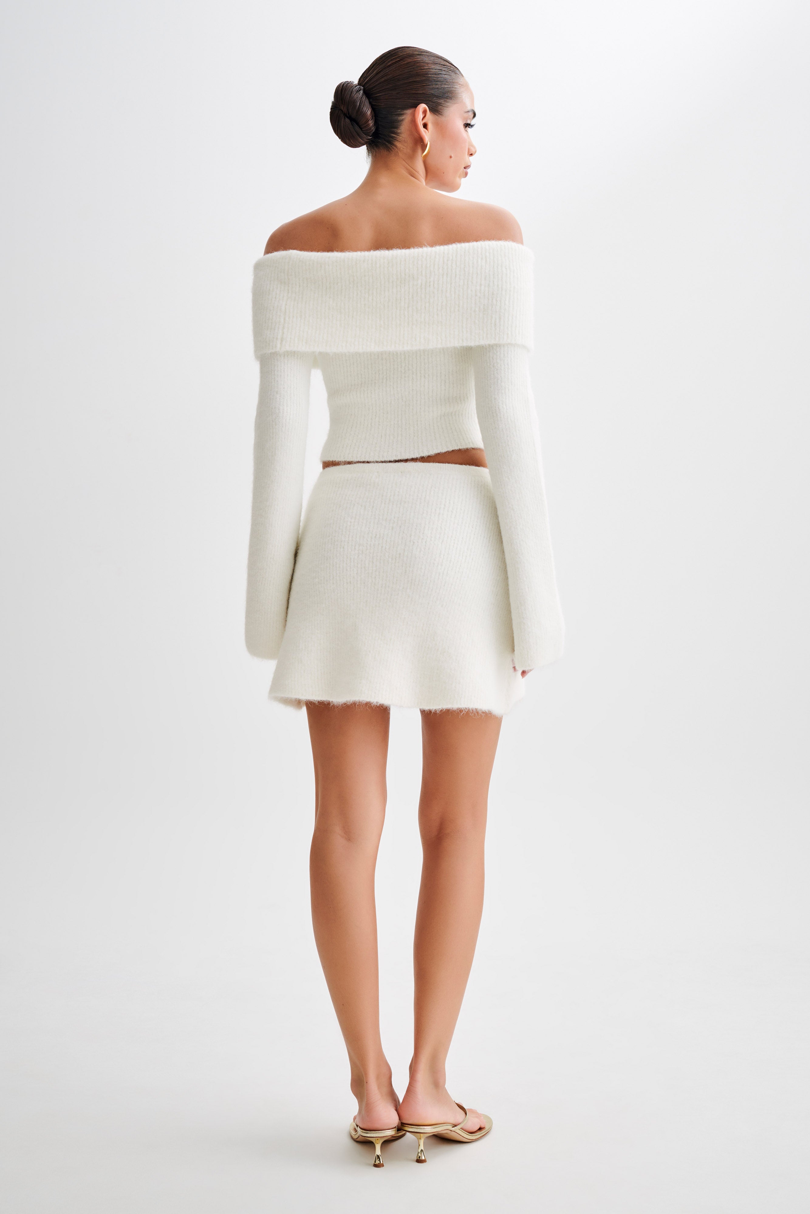 Baxter Fluffy Knit Mini Skirt - Ivory、mySite、solidvoid