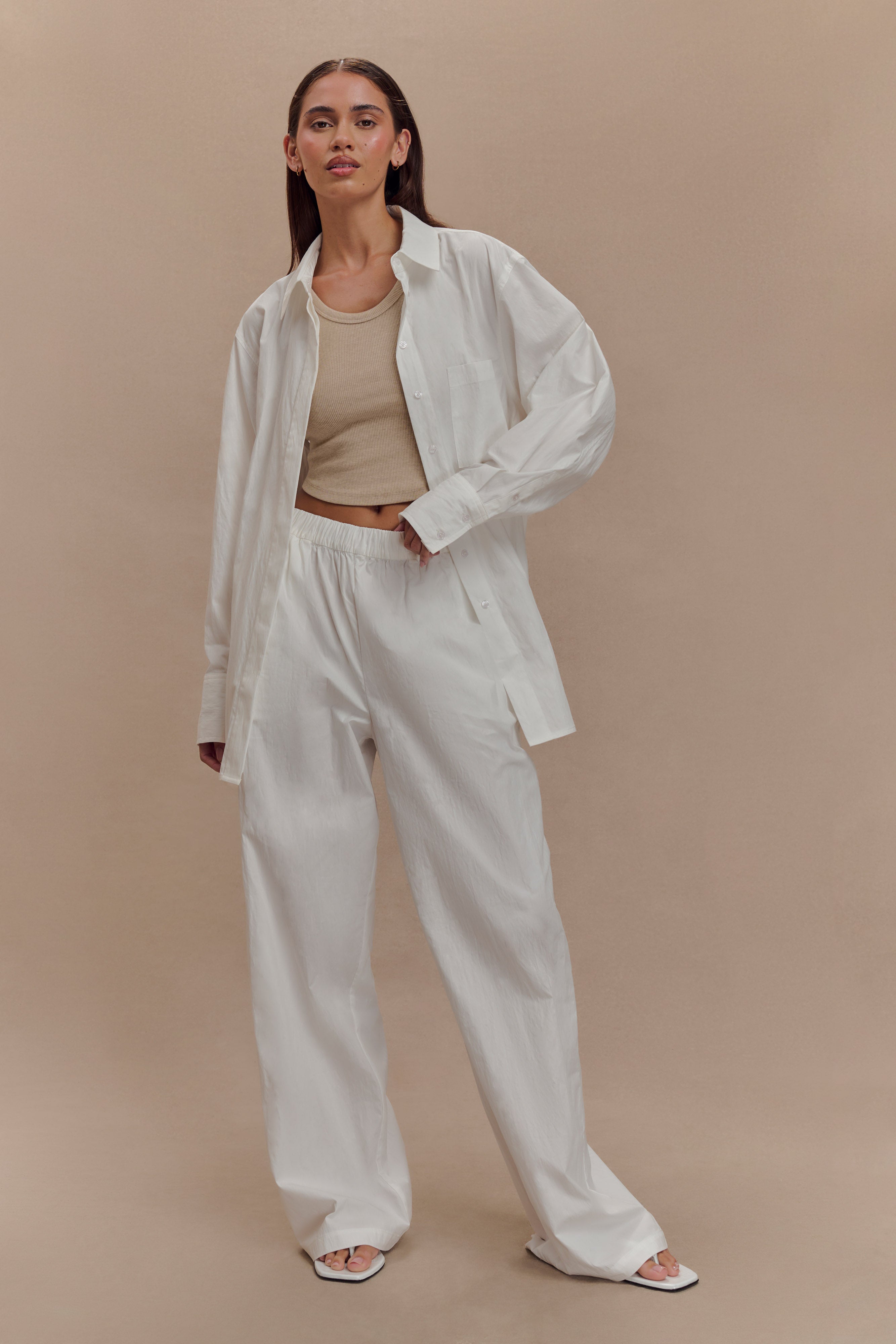 Campbell Cotton Wide Leg Pants - White、mySite、solidvoid