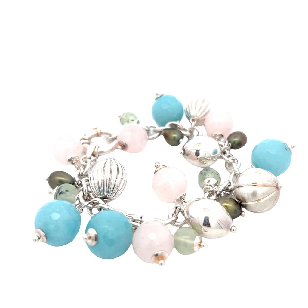 Estate Sterling Silver Multi Gem Bead Charm Bracelet、mySite、botmansion