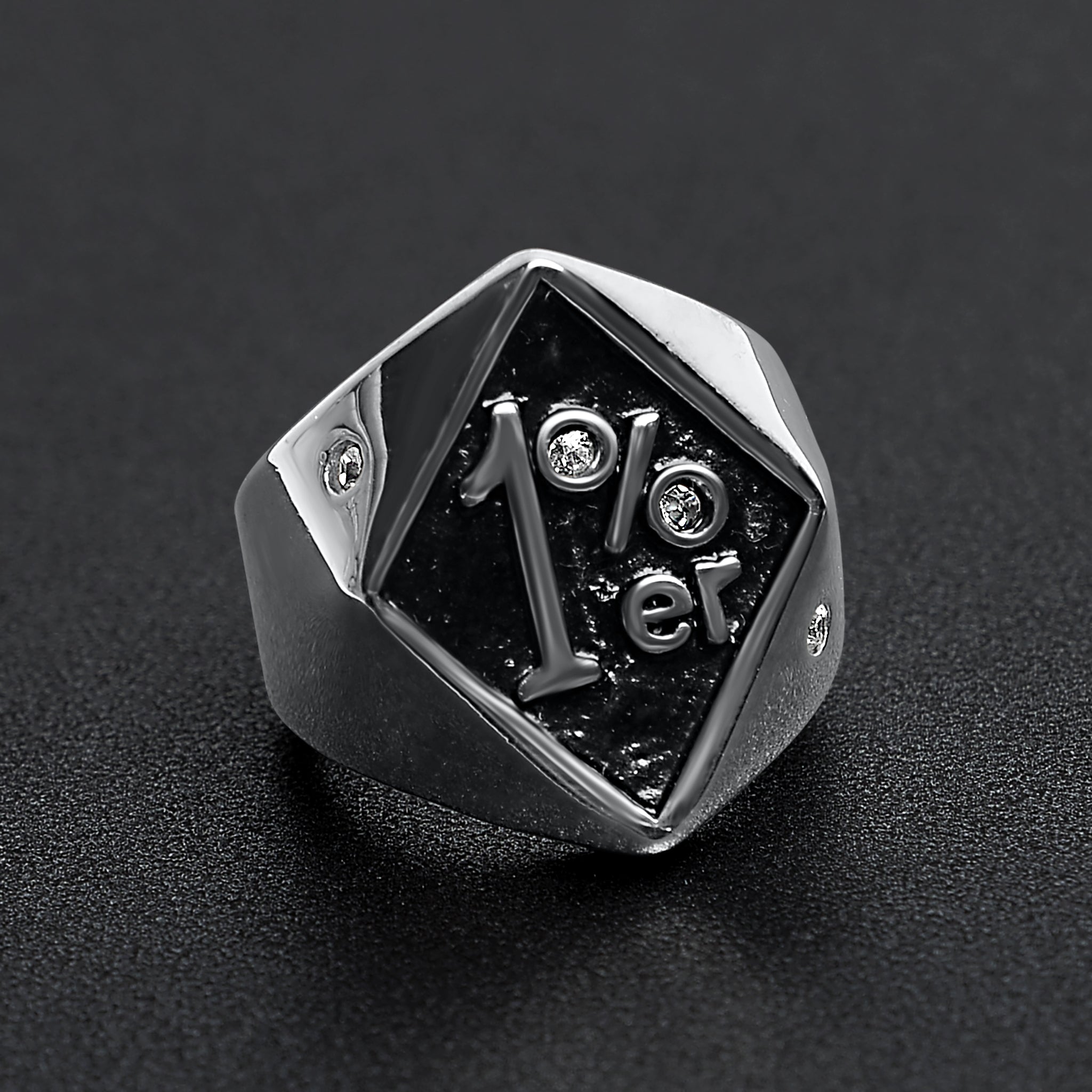 Stainless Steel 1%er with CZ Accents Signet Ring / SCR3044、mySite、dreamappss